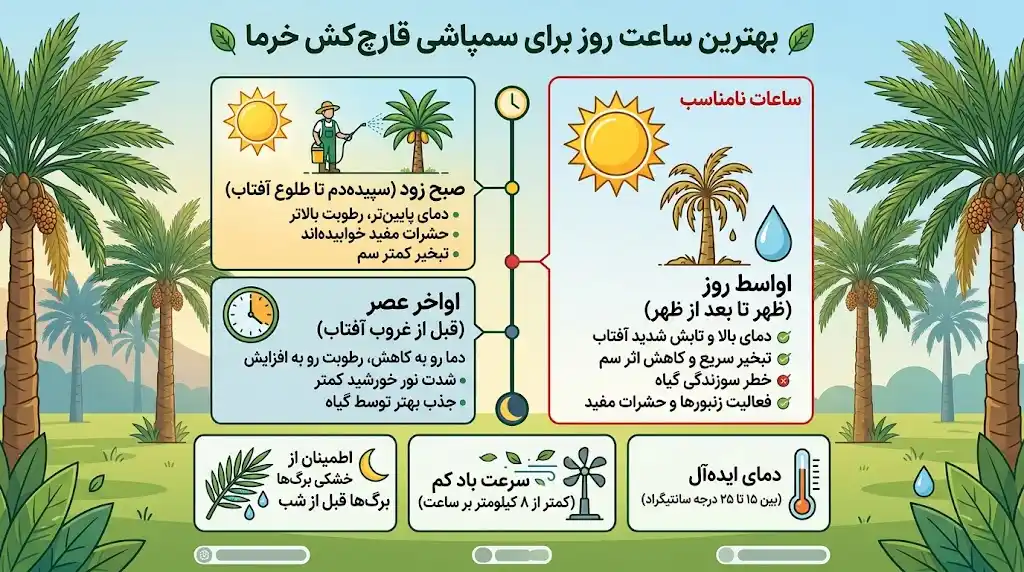بهترین ساعت روز برای سمپاشی قارچ کش خرما