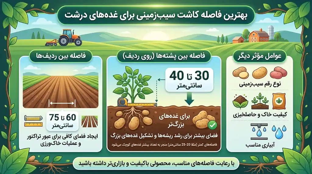 بهترین فاصله کاشت سیب زمینی برای غده‌های درشت + جدول