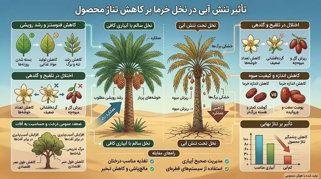 تأثیر تنش آبی در نخل خرما بر کاهش تناژ محصول
