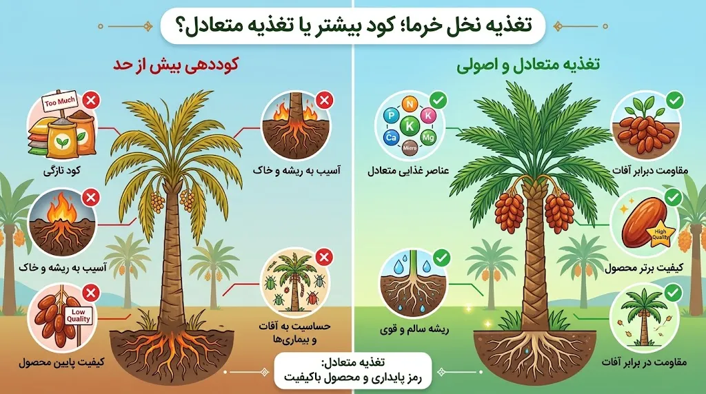 تغذیه نخل خرما؛ کود بیشتر یا تغذیه متعادل؟