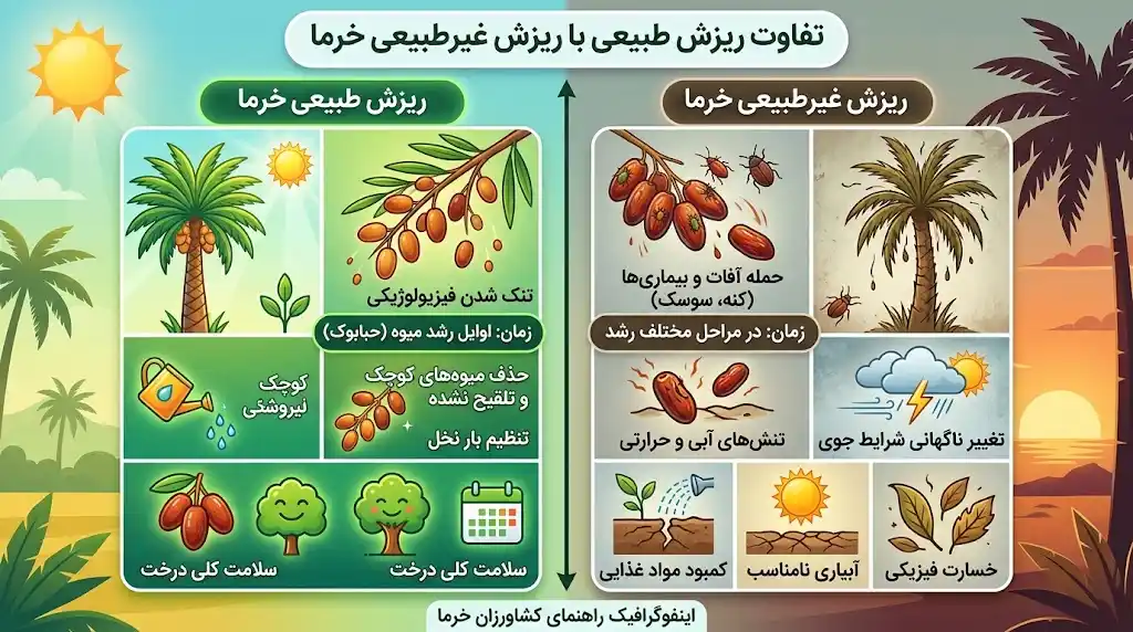 تفاوت ریزش طبیعی با ریزش غیرطبیعی خرما