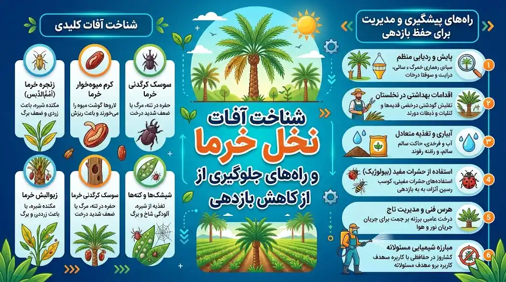 شناخت آفات نخل خرما و راه‌های جلوگیری از کاهش بازدهی