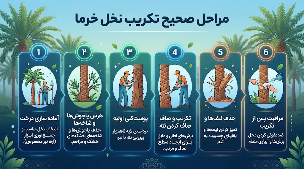 مراحل صحیح تکریب نخل خرما